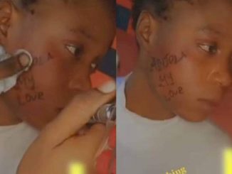 Reactions As Young Lady Tattoos Boyfriend's Name On Her Face (Video)