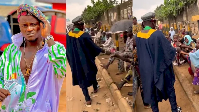 "Why Are You Gentle Lately?" - Reactions As Portable Hits The Streets Wearing Agbada, Shares Money To Roadside Beggars (Video)