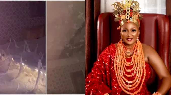 Ruth Eze Narrowly Escapes Death As P.O.P Ceiling Falls Off (Video)