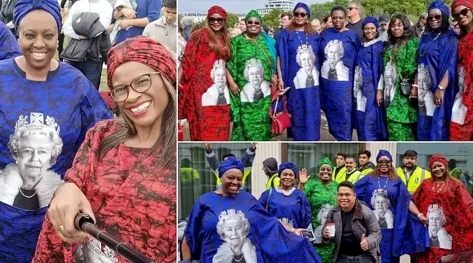 Nigerian Ladies Storm Queen Elizabeth's Burial In The UK Dressed In Their Asoebi Clothes (Photos)