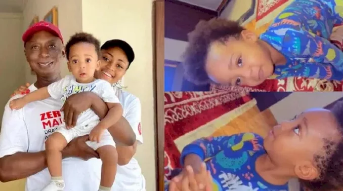Adorable Video Of Regina Daniels' Son, Munir, Begging Mother To Forgive Him