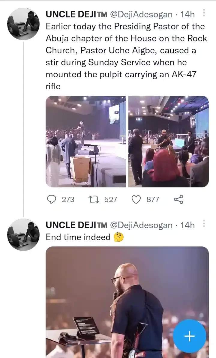 SHOCKING: Pastor Mounts Pulpit To Preach With AK-47 Rifle In Abuja (Watch Video)