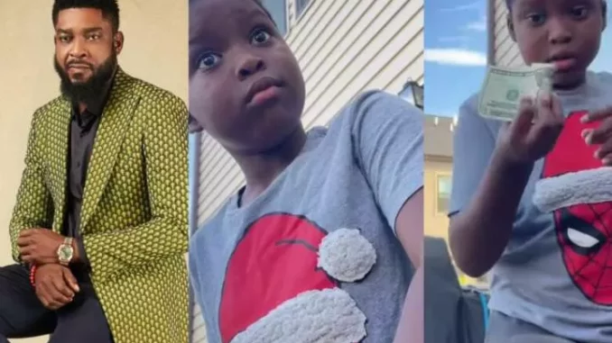 "You Think I Have A Peanut Brain" - Chidi Mokeme's Son Confronts Him After He Gave Him Fake Dollar Notes (Video)