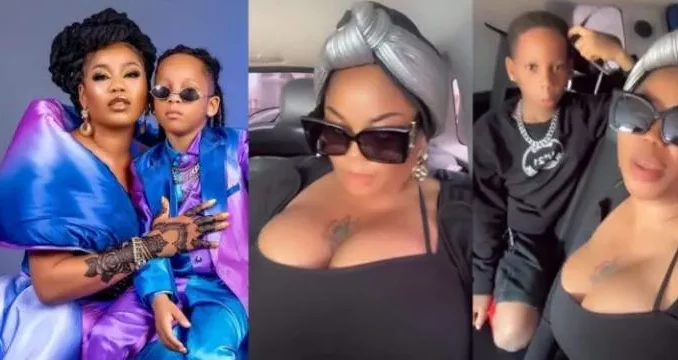 Toyin Lawani Rebukes Son Tenor For Telling Her To Cover Her Cleavage (video)